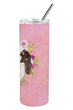 Load image into Gallery viewer, Tricolor Cavalier Spaniel Pink Flowers Double Walled Stainless Steel 20 oz Skinny Tumbler CK4206TBL20