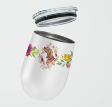 Load image into Gallery viewer, Dachshund Pink Flowers Stainless Steel 12 oz Stemless Wine Glass CK4207TBL12