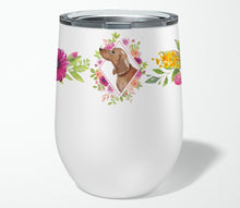 Load image into Gallery viewer, Dachshund Pink Flowers Stainless Steel 12 oz Stemless Wine Glass CK4207TBL12