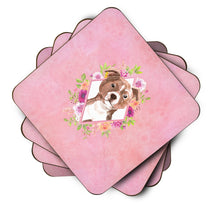 Load image into Gallery viewer, Staffie Bull Terrier Pink Flowers Coasters - Set of 4 Lightweight Foam, Absorbent Drink Coasters  CK4208FC