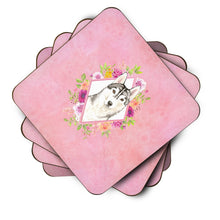 Load image into Gallery viewer, Siberian Husky Pink Flowers Coasters - Set of 4 Lightweight Foam, Absorbent Drink Coasters  CK4210FC