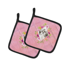 Load image into Gallery viewer, Shih Tzu Puppy Pink Flowers Pot Holders - Set of 2 - Heat-Resistant Kitchen Essentials CK4211PTHD