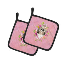 Load image into Gallery viewer, Shih Tzu Pink Flowers Pot Holders - Set of 2 - Heat-Resistant Kitchen Essentials CK4212PTHD