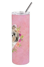 Load image into Gallery viewer, Shih Tzu Pink Flowers Double Walled Stainless Steel 20 oz Skinny Tumbler CK4212TBL20
