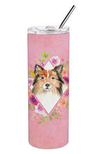 Load image into Gallery viewer, Sheltie Pink Flowers Double Walled Stainless Steel 20 oz Skinny Tumbler CK4213TBL20