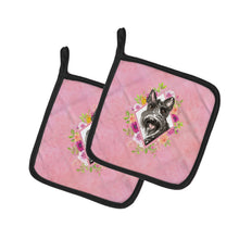 Load image into Gallery viewer, Scottish Terrier Pink Flowers Pot Holders - Set of 2 - Heat-Resistant Kitchen Essentials CK4214PTHD