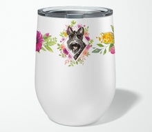 Load image into Gallery viewer, Scottish Terrier Pink Flowers Stainless Steel 12 oz Stemless Wine Glass CK4214TBL12