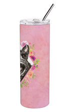 Load image into Gallery viewer, Scottish Terrier Pink Flowers Double Walled Stainless Steel 20 oz Skinny Tumbler CK4214TBL20