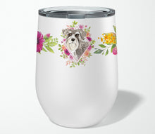 Load image into Gallery viewer, Schnauzer #1 Pink Flowers Stainless Steel 12 oz Stemless Wine Glass CK4215TBL12