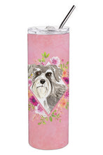 Load image into Gallery viewer, Schnauzer #1 Pink Flowers Double Walled Stainless Steel 20 oz Skinny Tumbler CK4215TBL20