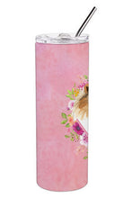 Load image into Gallery viewer, Collie Pink Flowers Double Walled Stainless Steel 20 oz Skinny Tumbler CK4216TBL20