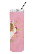 Load image into Gallery viewer, Collie Pink Flowers Double Walled Stainless Steel 20 oz Skinny Tumbler CK4216TBL20