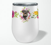 Load image into Gallery viewer, Rottweiler Pink Flowers Stainless Steel 12 oz Stemless Wine Glass CK4217TBL12