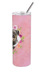 Load image into Gallery viewer, Rottweiler Pink Flowers Double Walled Stainless Steel 20 oz Skinny Tumbler CK4217TBL20