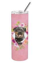 Load image into Gallery viewer, Rottweiler Pink Flowers Double Walled Stainless Steel 20 oz Skinny Tumbler CK4217TBL20