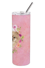 Load image into Gallery viewer, Pomeranian Pink Flowers Double Walled Stainless Steel 20 oz Skinny Tumbler CK4219TBL20