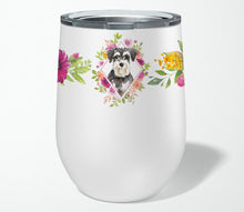 Load image into Gallery viewer, Schnauzer #2 Pink Flowers Stainless Steel 12 oz Stemless Wine Glass CK4222TBL12