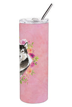 Load image into Gallery viewer, Alaskan Malamute Pink Flowers Double Walled Stainless Steel 20 oz Skinny Tumbler CK4224TBL20