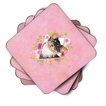 Load image into Gallery viewer, Longhaired Chihuahua Pink Flowers Coasters - Set of 4 Lightweight Foam, Absorbent Drink Coasters  CK4225FC