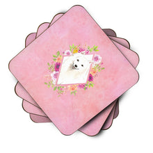 Load image into Gallery viewer, Japanese Spitz Pink Flowers Coasters - Set of 4 Lightweight Foam, Absorbent Drink Coasters  CK4229FC