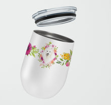 Load image into Gallery viewer, Japanese Spitz Pink Flowers Stainless Steel 12 oz Stemless Wine Glass CK4229TBL12