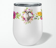 Load image into Gallery viewer, Italian Greyhound Pink Flowers Stainless Steel 12 oz Stemless Wine Glass CK4230TBL12