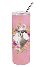 Load image into Gallery viewer, Italian Greyhound Pink Flowers Double Walled Stainless Steel 20 oz Skinny Tumbler CK4230TBL20