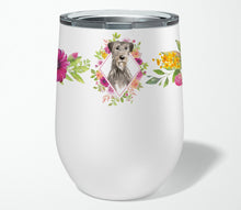 Load image into Gallery viewer, Irish Wolfhound Pink Flowers Stainless Steel 12 oz Stemless Wine Glass CK4231TBL12