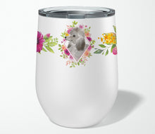 Load image into Gallery viewer, Grey Standard Poodle Pink Flowers Stainless Steel 12 oz Stemless Wine Glass CK4233TBL12