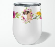 Load image into Gallery viewer, Fawn Great Dane Pink Flowers Stainless Steel 12 oz Stemless Wine Glass CK4234TBL12
