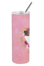 Load image into Gallery viewer, Fawn Great Dane Pink Flowers Double Walled Stainless Steel 20 oz Skinny Tumbler CK4234TBL20