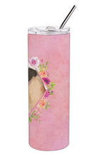 Load image into Gallery viewer, Fawn Great Dane Pink Flowers Double Walled Stainless Steel 20 oz Skinny Tumbler CK4234TBL20
