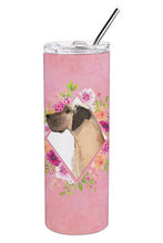 Load image into Gallery viewer, Fawn Great Dane Pink Flowers Double Walled Stainless Steel 20 oz Skinny Tumbler CK4234TBL20