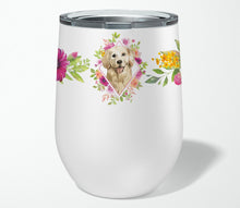 Load image into Gallery viewer, Golden Retriever Pink Flowers Stainless Steel 12 oz Stemless Wine Glass CK4235TBL12