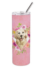 Load image into Gallery viewer, Golden Retriever Pink Flowers Double Walled Stainless Steel 20 oz Skinny Tumbler CK4235TBL20