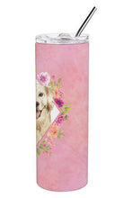 Load image into Gallery viewer, Golden Retriever Pink Flowers Double Walled Stainless Steel 20 oz Skinny Tumbler CK4235TBL20