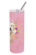 Load image into Gallery viewer, Goldendoodle Pink Flowers Double Walled Stainless Steel 20 oz Skinny Tumbler CK4236TBL20