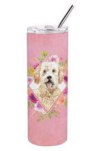 Load image into Gallery viewer, Goldendoodle Pink Flowers Double Walled Stainless Steel 20 oz Skinny Tumbler CK4236TBL20