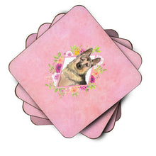 Load image into Gallery viewer, German Shepherd Pink Flowers Coasters - Set of 4 Lightweight Foam, Absorbent Drink Coasters  CK4237FC