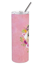Load image into Gallery viewer, Fawn French Bulldog Pink Flowers Double Walled Stainless Steel 20 oz Skinny Tumbler CK4238TBL20