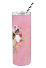Load image into Gallery viewer, Fawn French Bulldog Pink Flowers Double Walled Stainless Steel 20 oz Skinny Tumbler CK4238TBL20