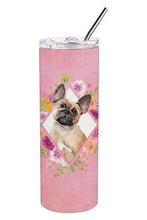 Load image into Gallery viewer, Fawn French Bulldog Pink Flowers Double Walled Stainless Steel 20 oz Skinny Tumbler CK4238TBL20