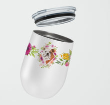 Load image into Gallery viewer, English Bulldog Pink Flowers Stainless Steel 12 oz Stemless Wine Glass CK4240TBL12