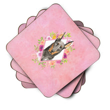 Load image into Gallery viewer, Doberman Pinsher Pink Flowers Coasters - Set of 4 Lightweight Foam, Absorbent Drink Coasters  CK4241FC