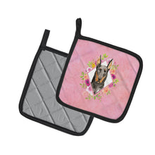 Load image into Gallery viewer, Doberman Pinsher Pink Flowers Pot Holders - Set of 2 - Heat-Resistant Kitchen Essentials CK4241PTHD