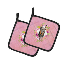 Load image into Gallery viewer, Doberman Pinsher Pink Flowers Pot Holders - Set of 2 - Heat-Resistant Kitchen Essentials CK4241PTHD