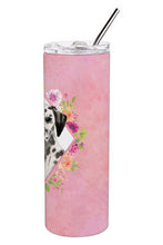 Load image into Gallery viewer, Dalmatian Pink Flowers Double Walled Stainless Steel 20 oz Skinny Tumbler CK4242TBL20