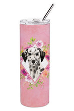 Load image into Gallery viewer, Dalmatian Pink Flowers Double Walled Stainless Steel 20 oz Skinny Tumbler CK4242TBL20