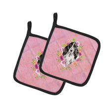Load image into Gallery viewer, Black Parti Cocker Spaniel Pink Flowers Pot Holders - Set of 2 - Heat-Resistant Kitchen Essentials CK4244PTHD
