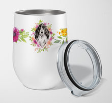 Load image into Gallery viewer, Black Parti Cocker Spaniel Pink Flowers Stainless Steel 12 oz Stemless Wine Glass CK4244TBL12